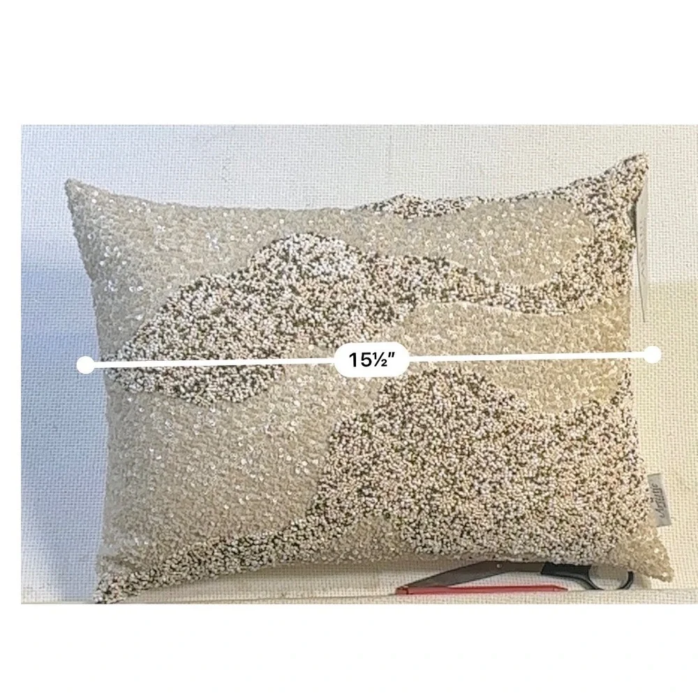 Artistic Accents Beaded Sequin Decorative Lumbar Pillow Champagne Gold 14x20*NWT